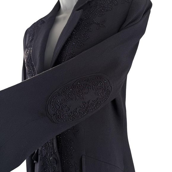Vintage Zelda Blazer Sz 8 Navy Black Beaded Embroidered Long Evening Jacket 90s - Picture 8 of 16